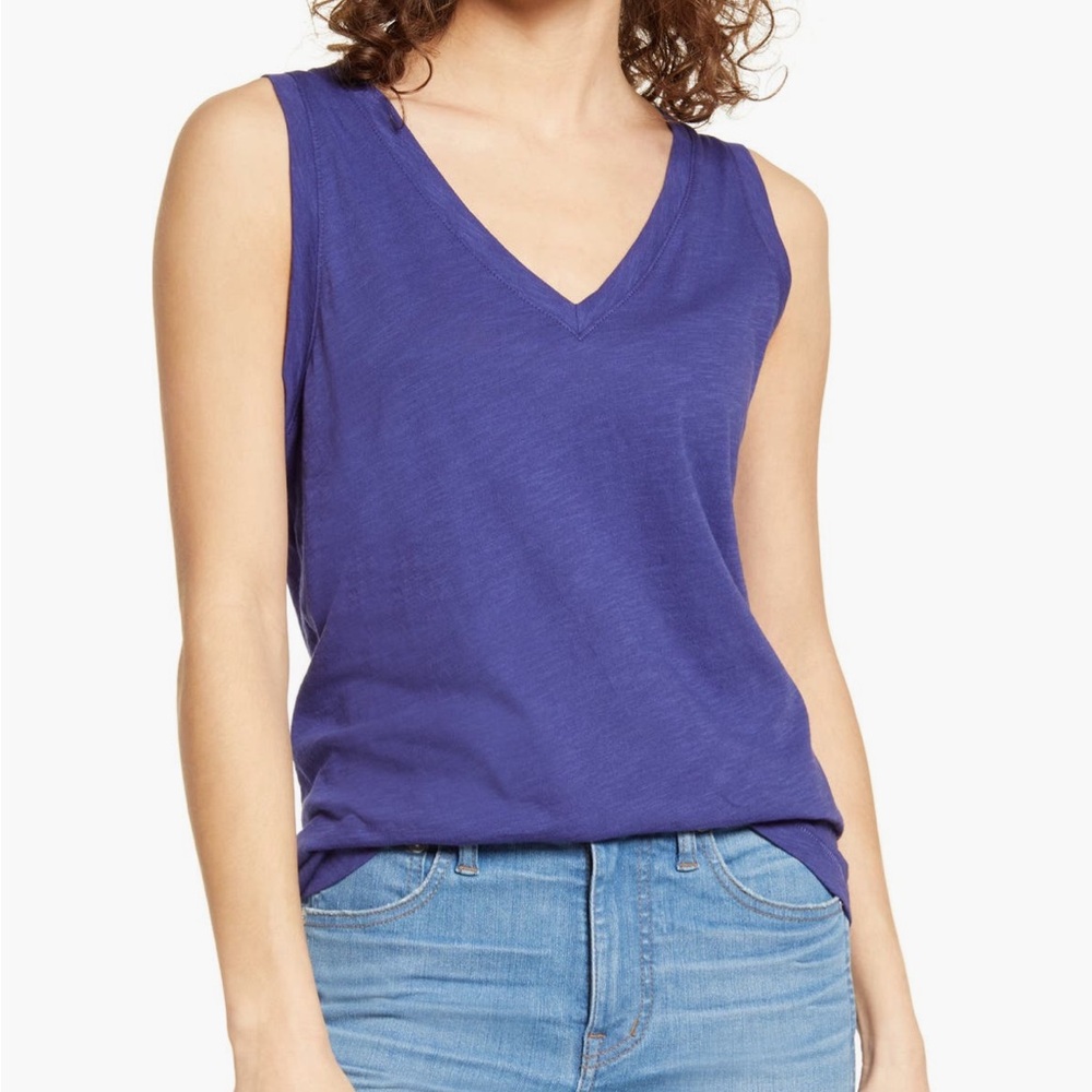 Purple Sleeveless Tank Top Madewell Whisper Shout Cotton V-Neck Size Small